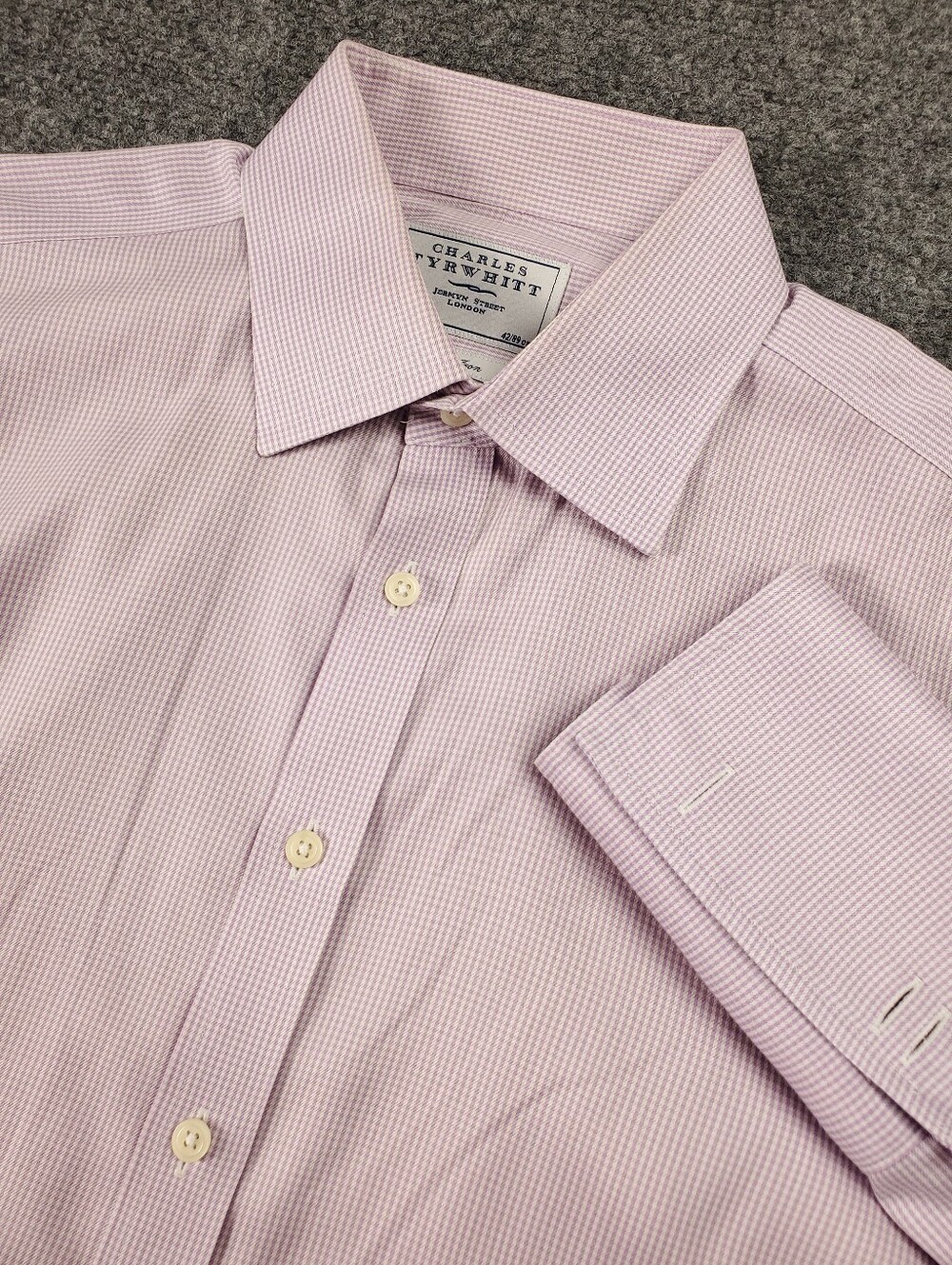 Charles Tyrwhitt Dress Shirt 16.5 35 Purple Gingham Check Non Iron French Cuff